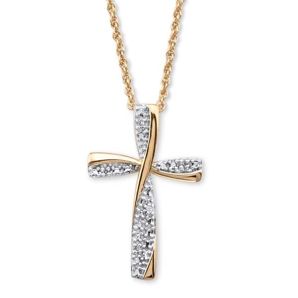 Sterling Silver and 14k Yellow Gold Diamond Cross and Heart Pendant Necklace 18 Sterling Silver and 14k Yellow Gold Diamond Cross and Heart Pendant Necklace 18