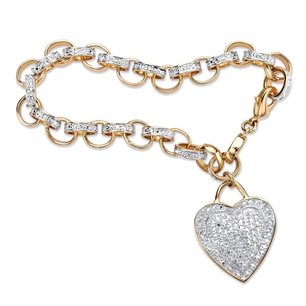 Shop 18k Yellow Gold-Plated Diamond Accent Heart Charm Rolo-Link 7.75-inch Bracelet - On Sale ...