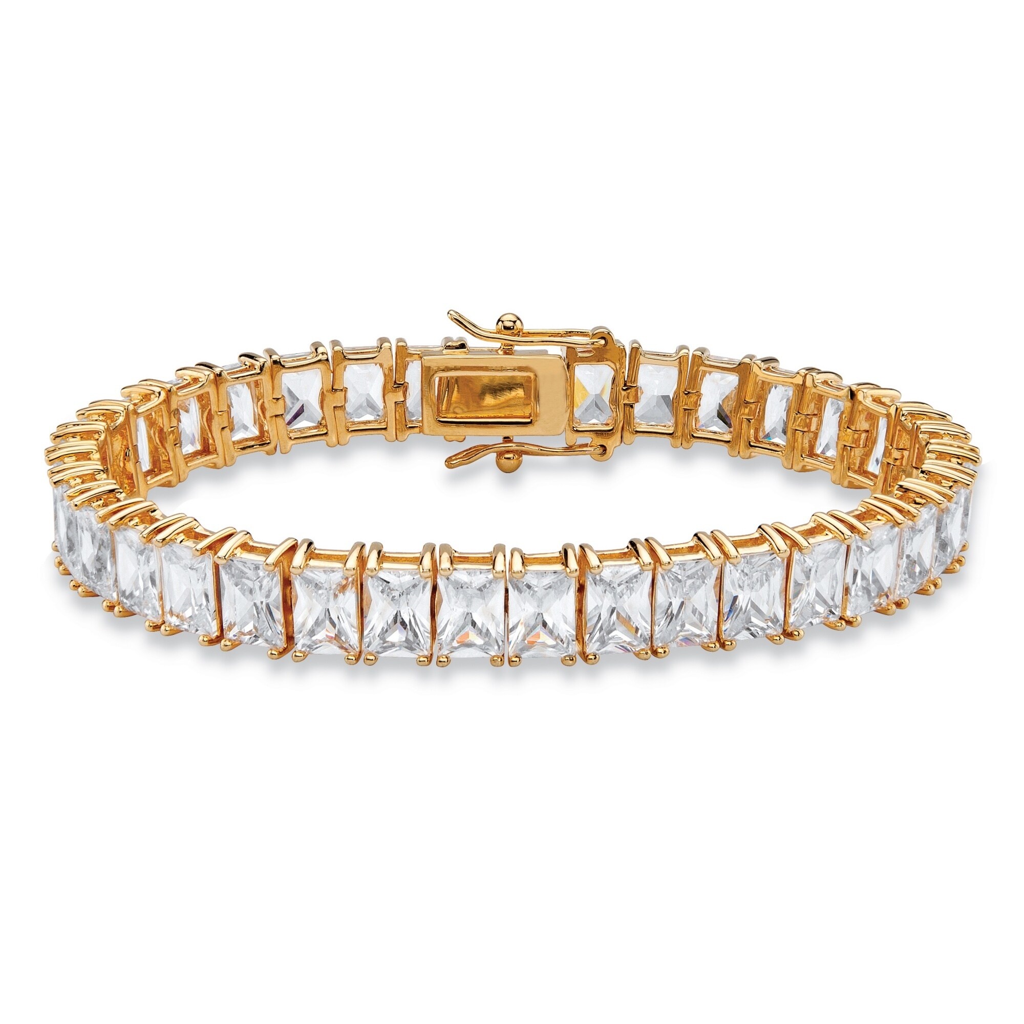 Emerald-Cut White Cubic Zirconia 18k Yellow Gold-Plated Tennis Bracelet 7.5