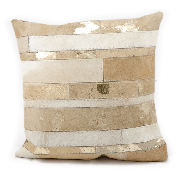 Mina Victory Natural Leather and Hide Mix Stripes Beige Throw Pillow by Nourison (20-Inch X 20-Inch)