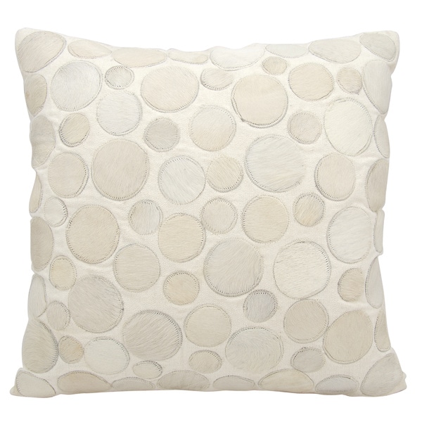 Mina Victory Natural Leather and Hide Circle White Throw Pillow by Nourison (20-Inch X 20-Inch)