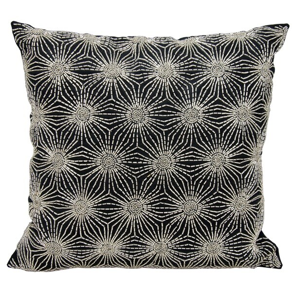 Mina Victory Beaded Sun Stars Black/ Silver 16 x 16-inch Throw Pillow by Nourison