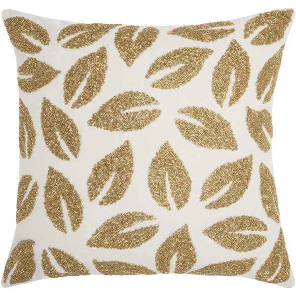 Mina Victory Beaded Leaves Gold Throw Pillow by Nourison (20-Inch X 20-Inch)