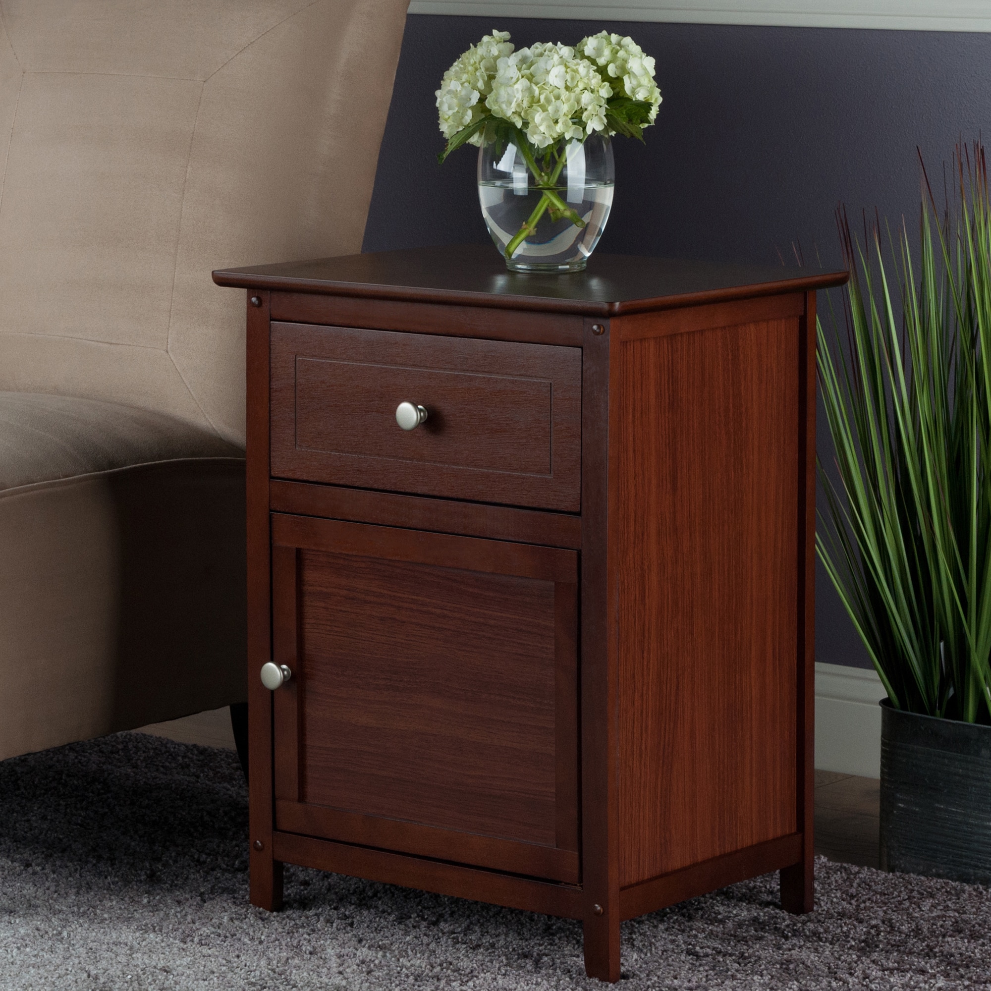 Shop Winsome Brown Wood Night Stand With Drawer And Cabinet Overstock 12036531