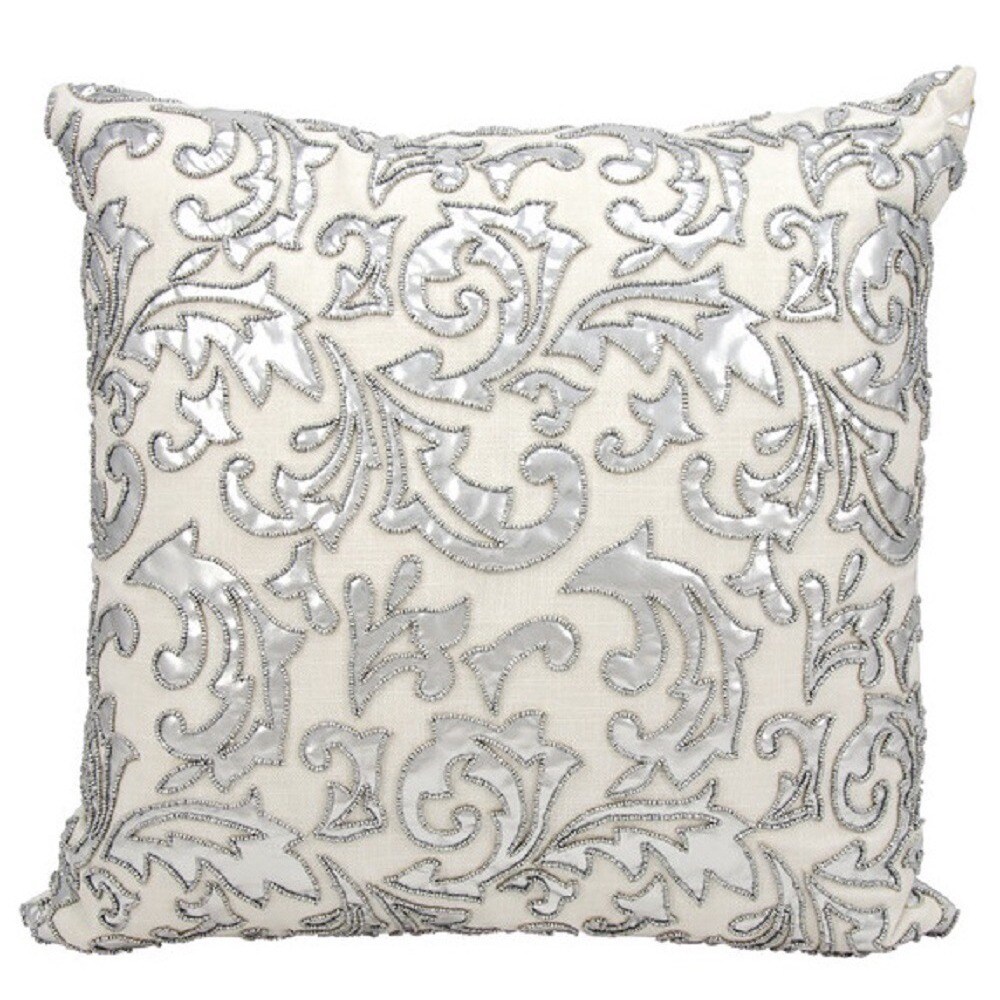 Shop Mina Victory Luminescence Metallic Leaves Silver Throw Pillow