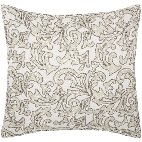 Shop Mina Victory Luminescence Beaded Leaves Silver Throw Pillow by ...