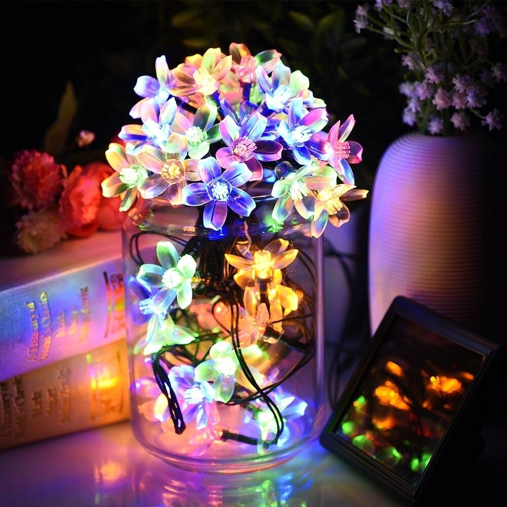 Solar Decor Blue, Gold, Green Plastic Indoor Outdoor Waterproof LED Blossom Decorative String Lights