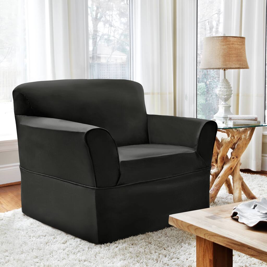 CoverWorks Dorchester Black 1-piece Relaxed-fit Chair Slipcover ...