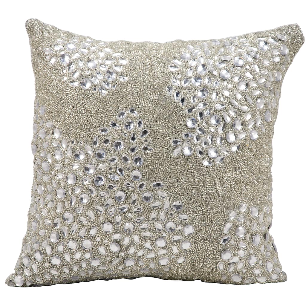 Mina Victory Luminescence Fully Beaded Silver Throw Pillow by Nourison (20-Inch X 20-Inch)