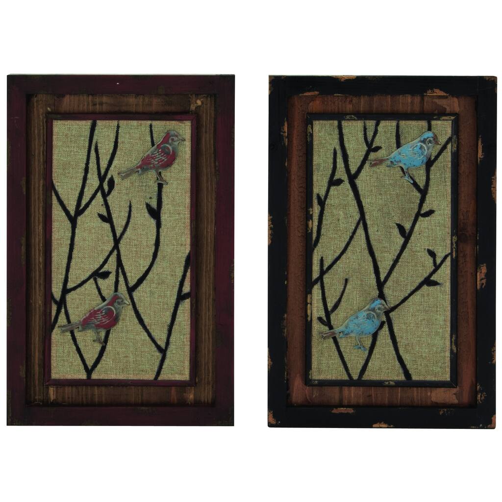 Wooden Framed Metal Wall Decor (Set Of 2)