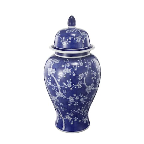 A&B Home Indigo and White Cherry Blossom Ceramic Ginger Jar