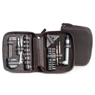 Silver Steel 42-piece Tool Set with Brown Leatherette Case
