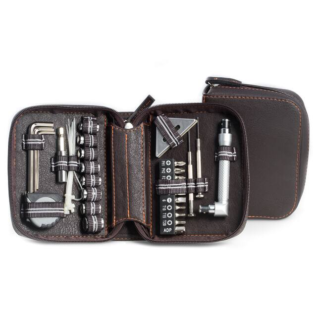 Silver Steel 42-piece Tool Set with Brown Leatherette Case