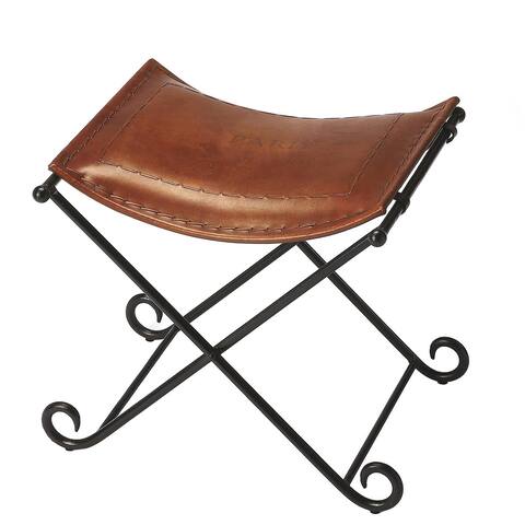 Handmade Butler Melton Brown Leather Stool (India)