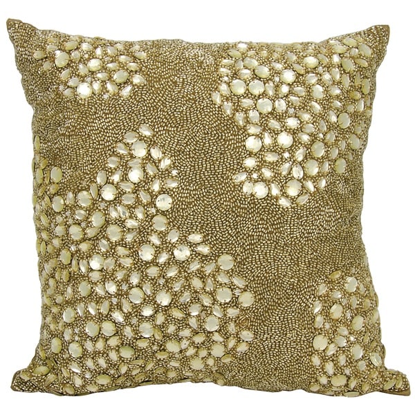 Mina Victory Luminescence Fully Beaded Light Gold Throw Pillow by Nourison (16-Inch X 16-Inch)