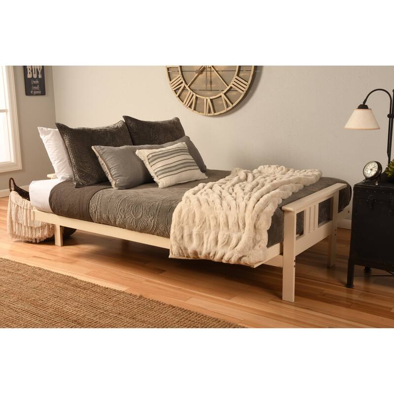 Porch & Den Kern Futon Set with Antique White Frame and Suede Grey Mattress