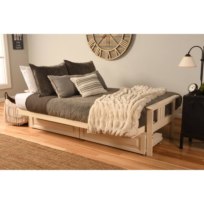 Porch & Den Kern Futon Set with Antique White Frame and Suede Grey Mattress