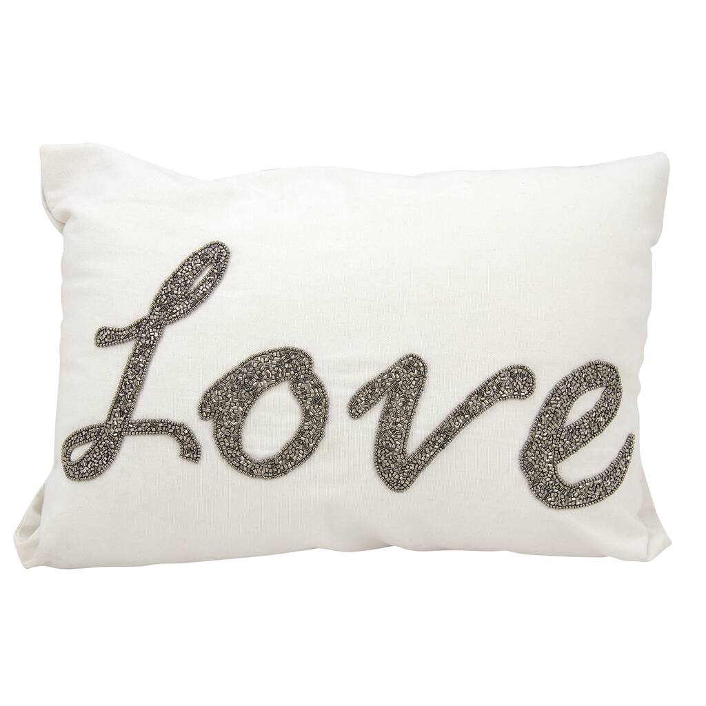 Mina Victory Luminescence Beaded Love White Throw Pillow by Nourison (14-Inch X 20-Inch)