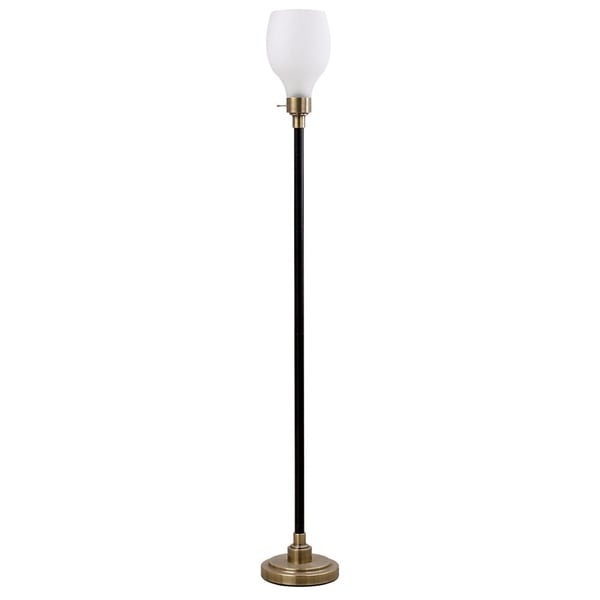 Catalina Cunningham 19937-001 3-Way 72-Inch Matte Black, Antique Brass Metal Floor Lamp, Frosted Glass Shade, Bulb Included