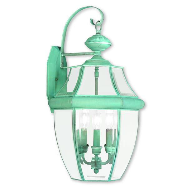 Livex Lighting Monterey Verdigris Brass 3-light Outdoor Wall Lantern ...
