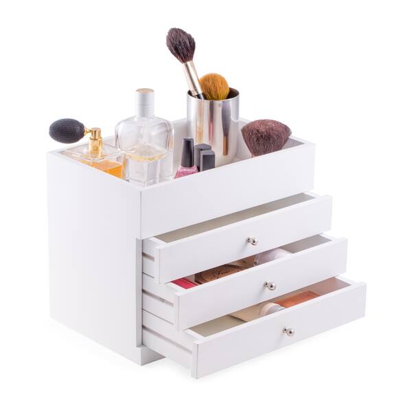 Nadja Open Top White Wood Makeup Vanity Case Free Nadja Open Top White Wood Makeup Vanity Case Free