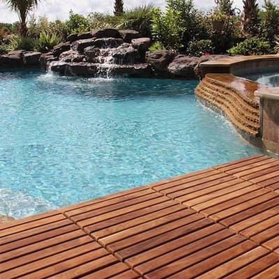 Solid Oiled Teak Wood Interlocking 9-slat Flooring Tiles (Pack of 10)