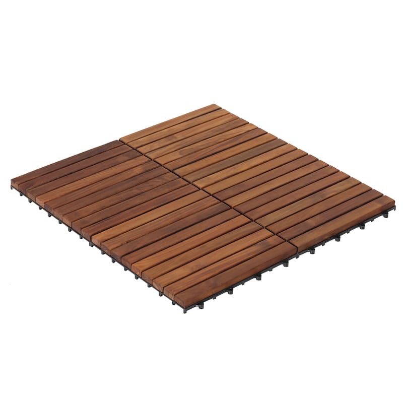Solid Oiled Teak Wood Interlocking 9-slat Flooring Tiles (Pack of 10)