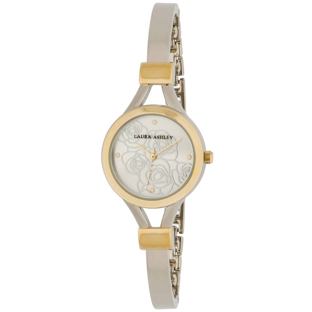 Laura Ashley Two-tone Gold Thin Bangle with Floral Dial Women's Watch