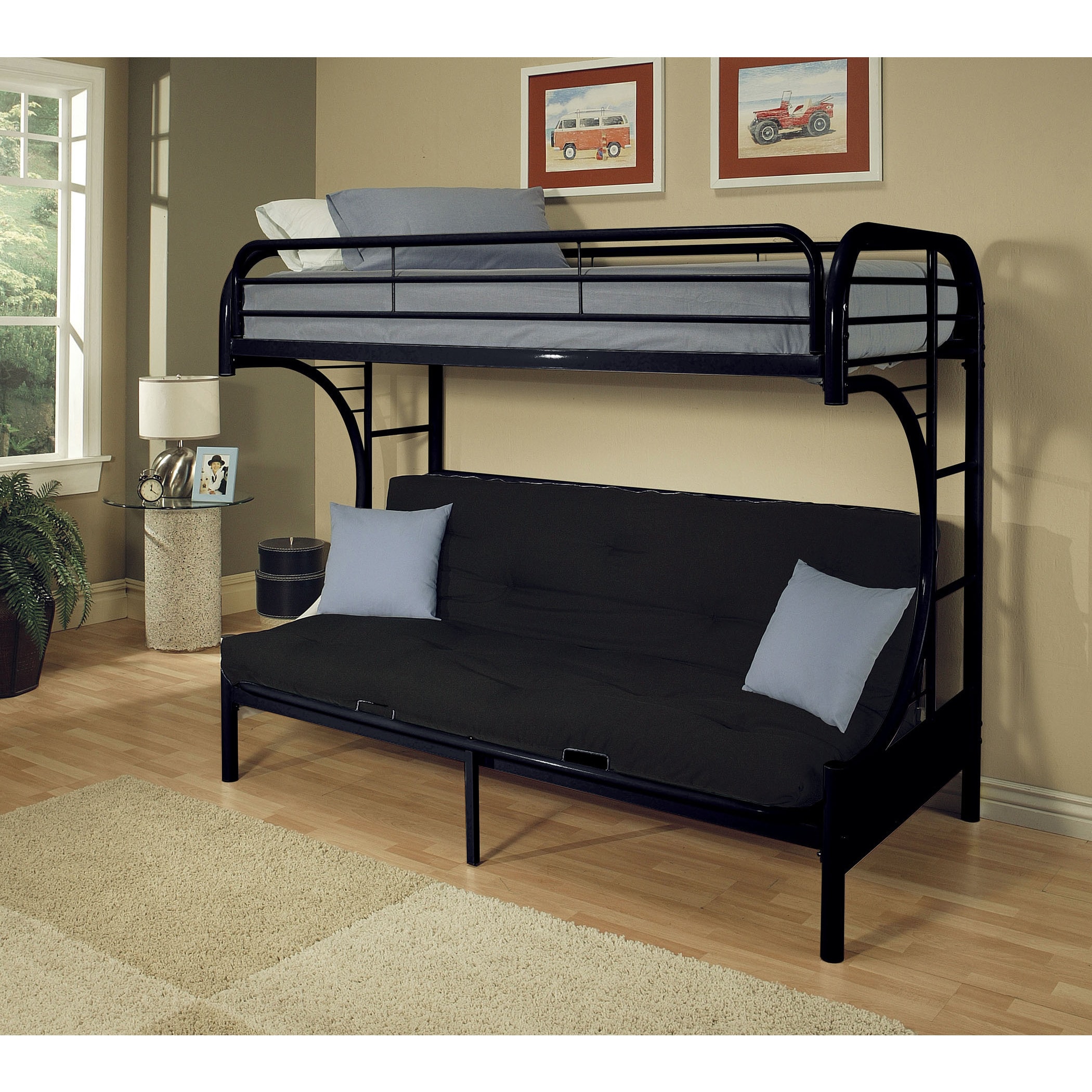 bunk bed with seating area