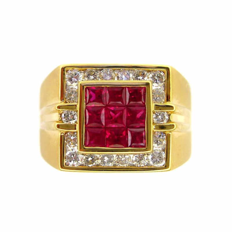 Kabella 18k Yellow Gold Ruby Andith Diamond Men's Accent Ring