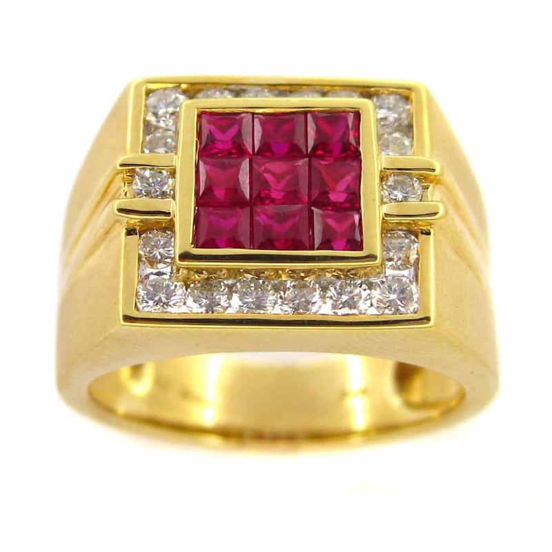Kabella 18k Yellow Gold Ruby Andith Diamond Men's Accent Ring