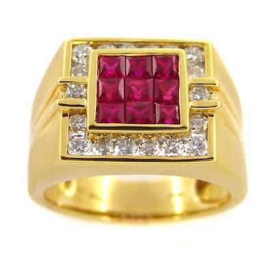 Kabella 18k Yellow Gold Ruby Andith Diamond Men's Accent Ring