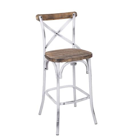 Zaire 96642 Walnut-colored Antique White Steel and Wood Bar Chair