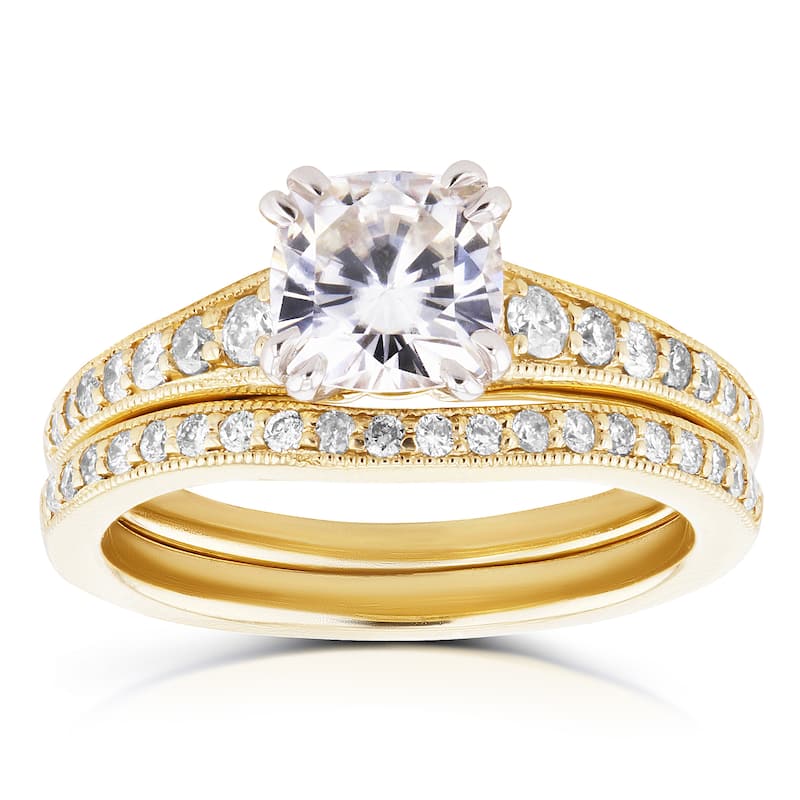 Annello by Kobelli 14k Yellow Gold 1 1/10ct Moissanite and 2/5ct TDW Diamond Bridal Set - 4