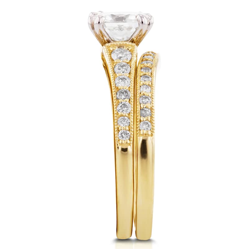 Annello by Kobelli 14k Yellow Gold 1 1/10ct Moissanite and 2/5ct TDW Diamond Bridal Set