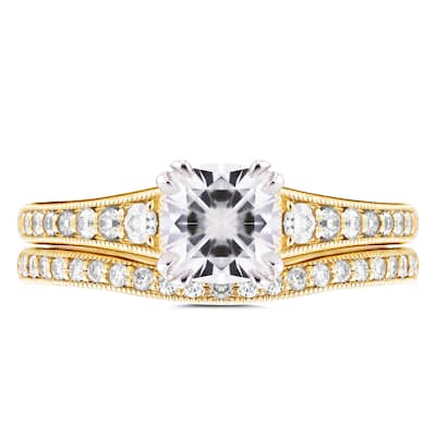 Annello by Kobelli 14k Yellow Gold 1 1/10ct Moissanite and 2/5ct TDW Diamond Bridal Set