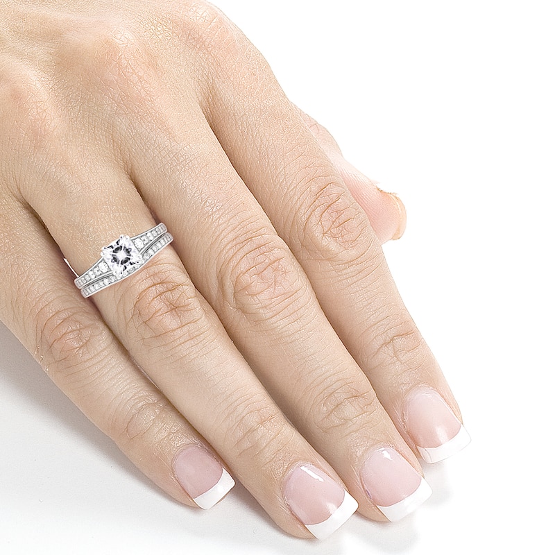 Annello by Kobelli 14k White Gold 1 1/10ct Cushion Moissanite and 2/5ct TDW Diamond Bridal Set