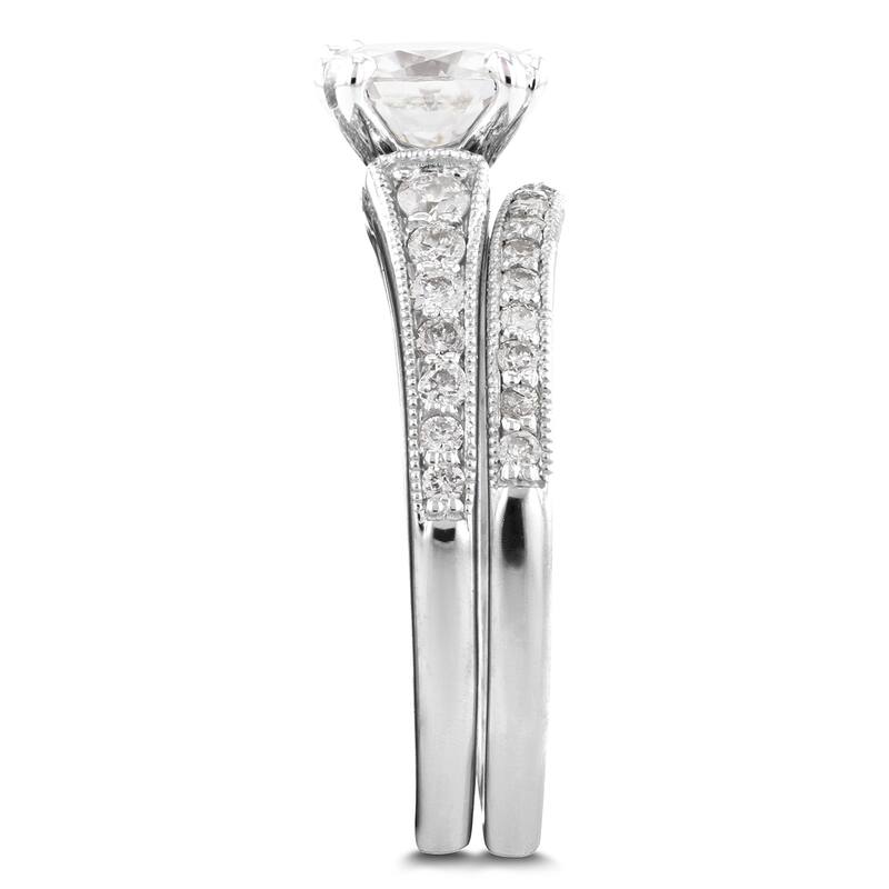 Annello by Kobelli 14k White Gold 1 1/10ct Cushion Moissanite and 2/5ct TDW Diamond Bridal Set