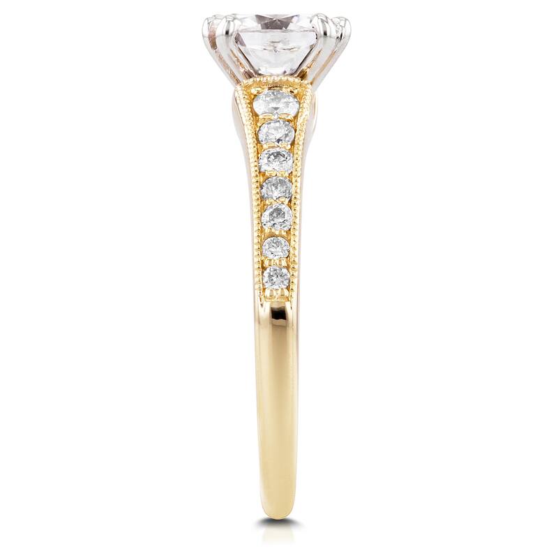 Annello by Kobelli 14k Yellow Gold 1 1/10ct Cushion Moissanite and 1/4ct TDW Diamond Engagement Ring