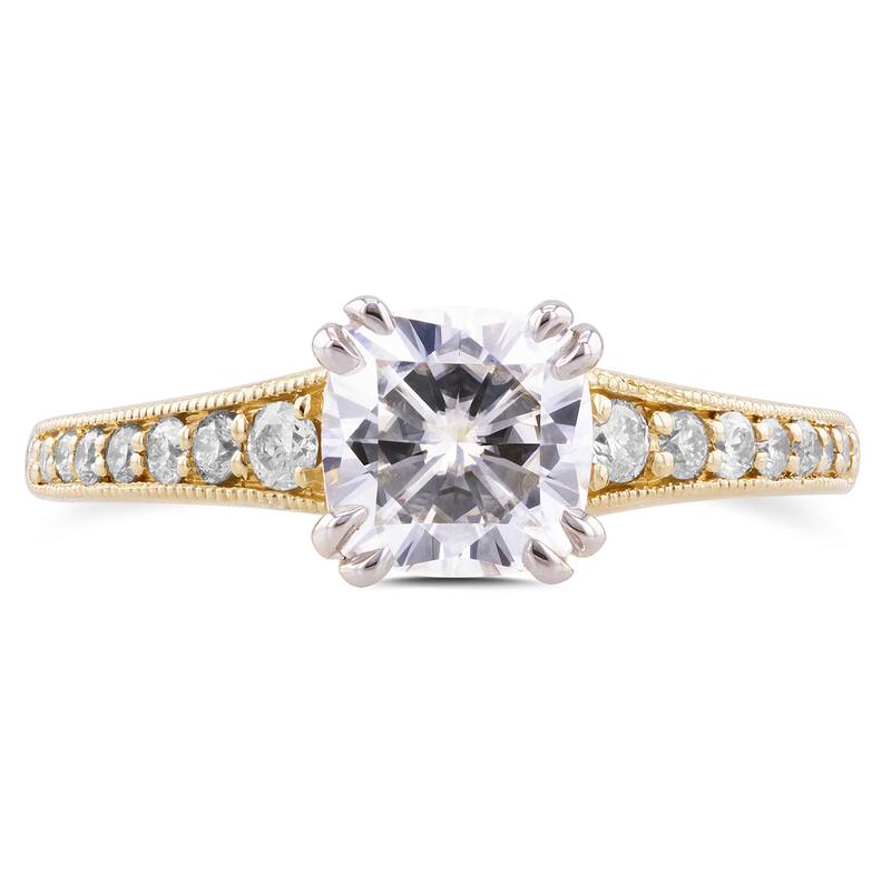 Annello by Kobelli 14k Yellow Gold 1 1/10ct Cushion Moissanite and 1/4ct TDW Diamond Engagement Ring