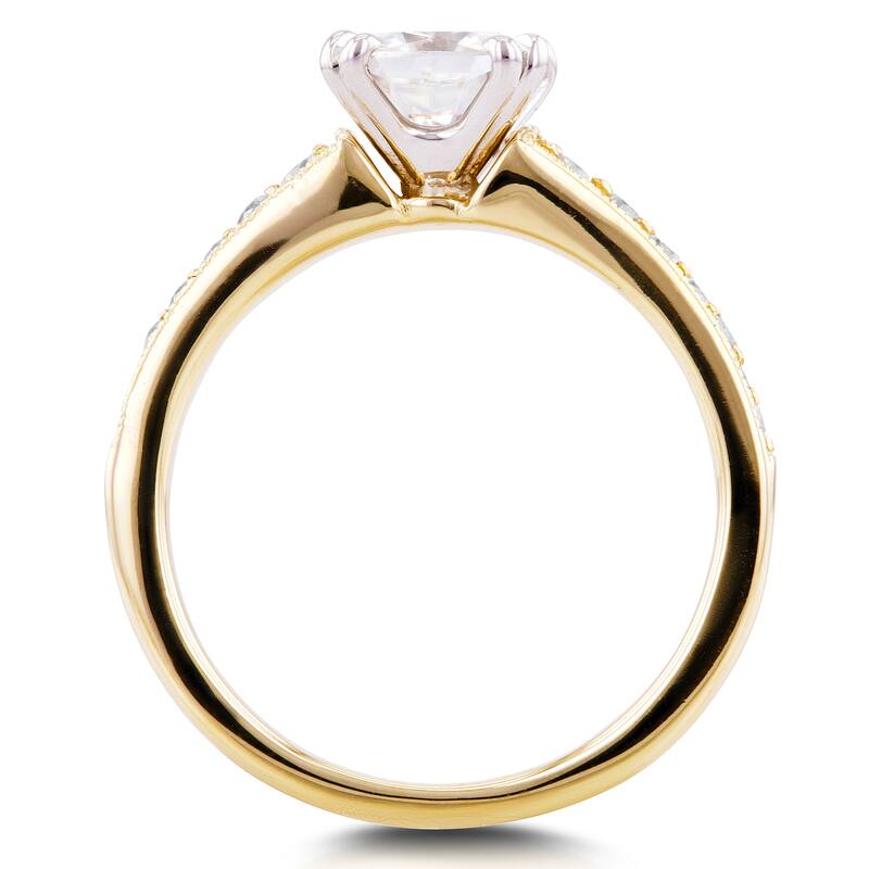 Annello by Kobelli 14k Yellow Gold 1 1/10ct Cushion Moissanite and 1/4ct TDW Diamond Engagement Ring
