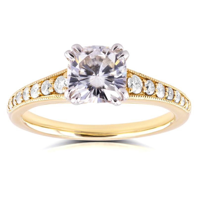Annello by Kobelli 14k Yellow Gold 1 1/10ct Cushion Moissanite and 1/4ct TDW Diamond Engagement Ring - 4