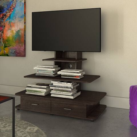 Porch & Den Bauwans Dark Walnut 70-inch TV Stand with Mount and Drawers