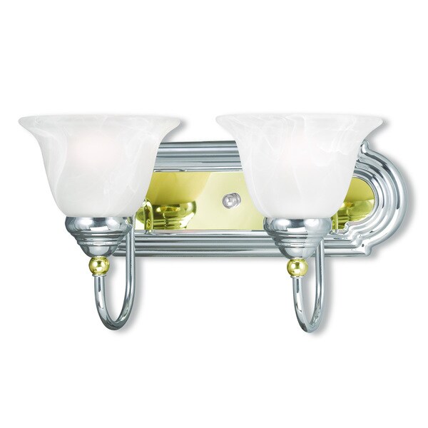 Polished Brass And Chrome With Alabaster Swirl Glass 3 Light Bath 24" 