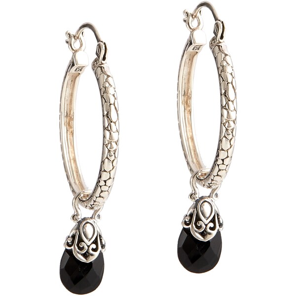 Handmade Sterling Silver Gemstone Charm Hoop Earrings Handmade Sterling Silver Gemstone Charm Hoop Earrings Indonesia