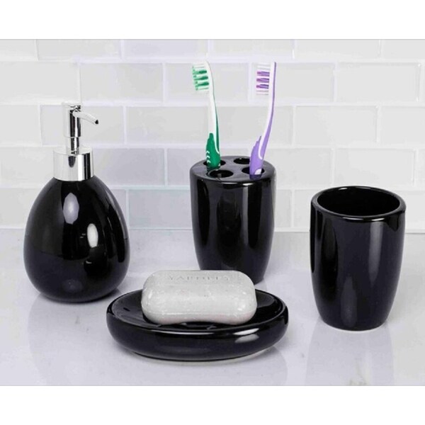 Mainstays Ceramic Counter Set 4 Pieces 1 Soap Dispenser 1 Tumbler 1 Soap Dish 