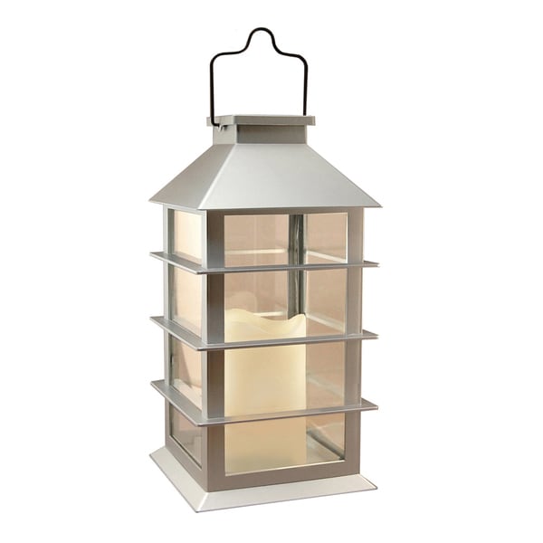 Shop Solar Powered Silver Plastic Lantern with LED Candle - Free ...