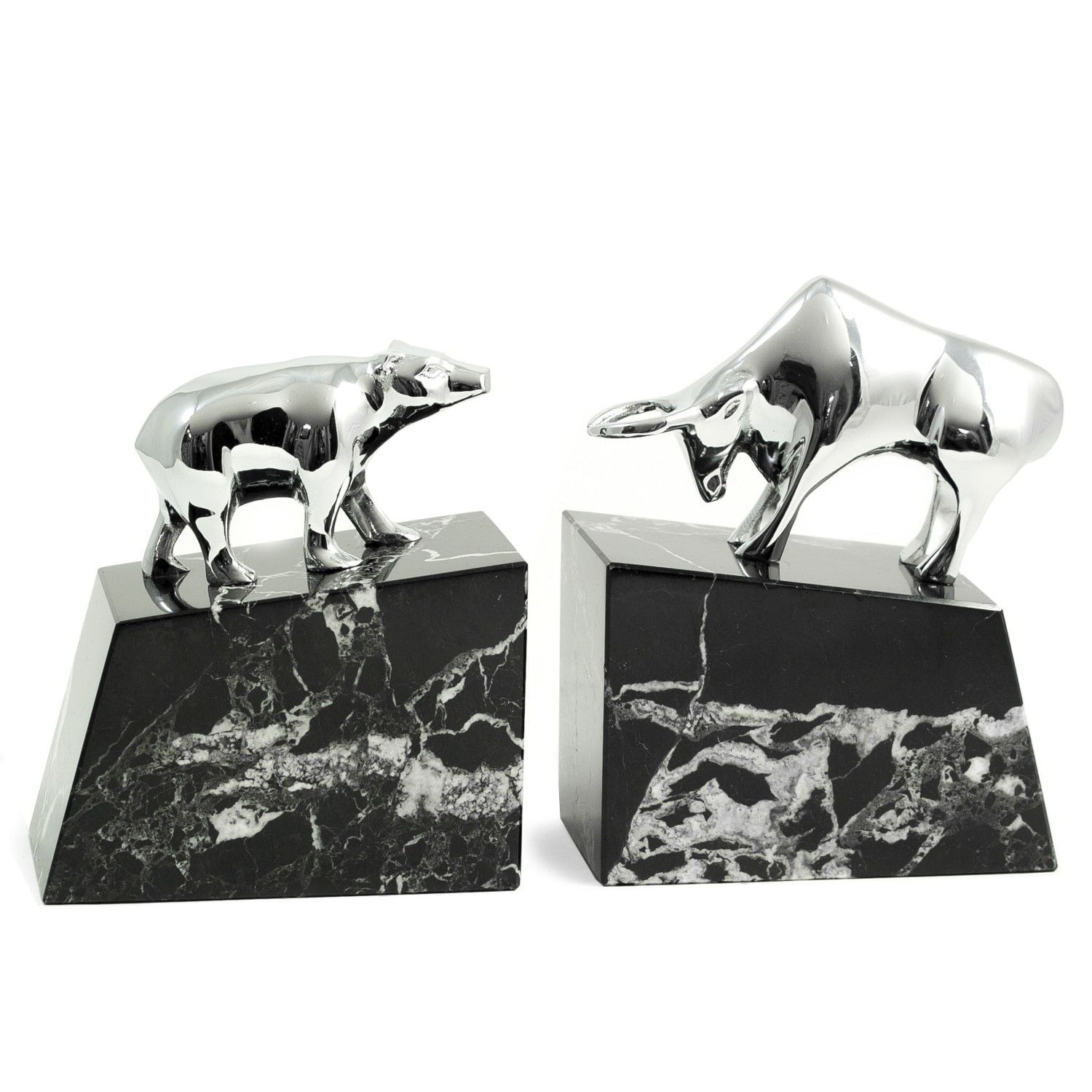 Metal Bull and Bear Bookends Stock Market 