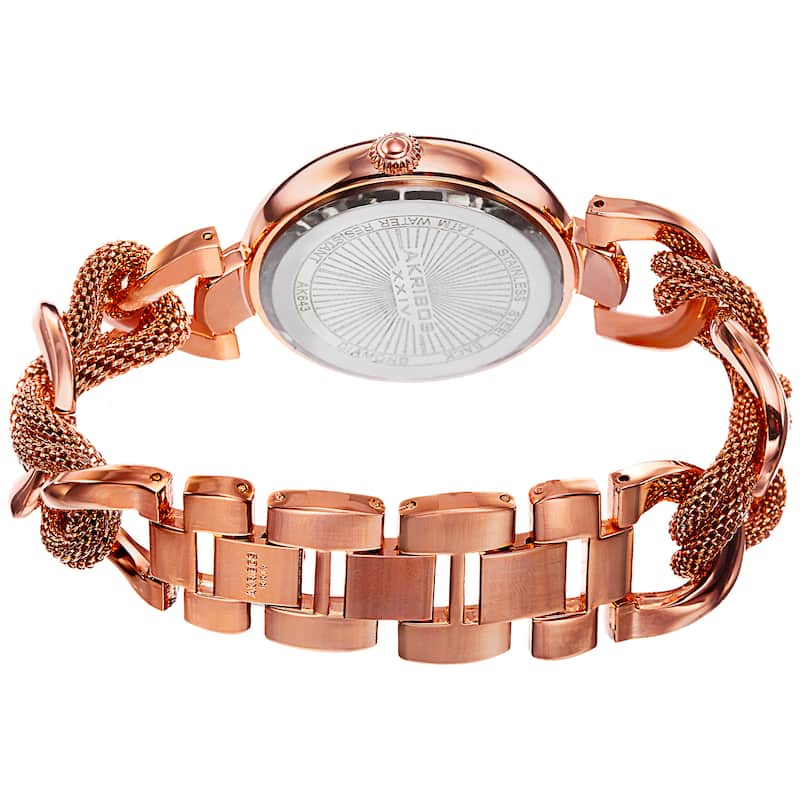 Akribos XXIV Women's Quartz Rose-Tone Bracelet Watch + Jewelry Box