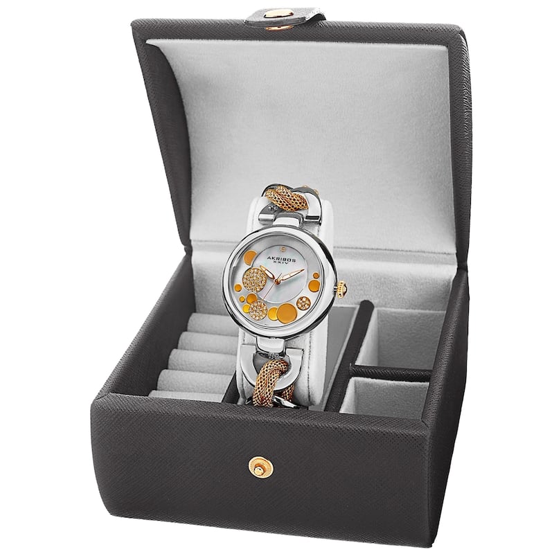 Akribos XXIV Women's Quartz Bracelet Watch + Jewelry Box - Two-tone - Silver-Tone - Gold-Tone/Silver-Tone/Two-Tone